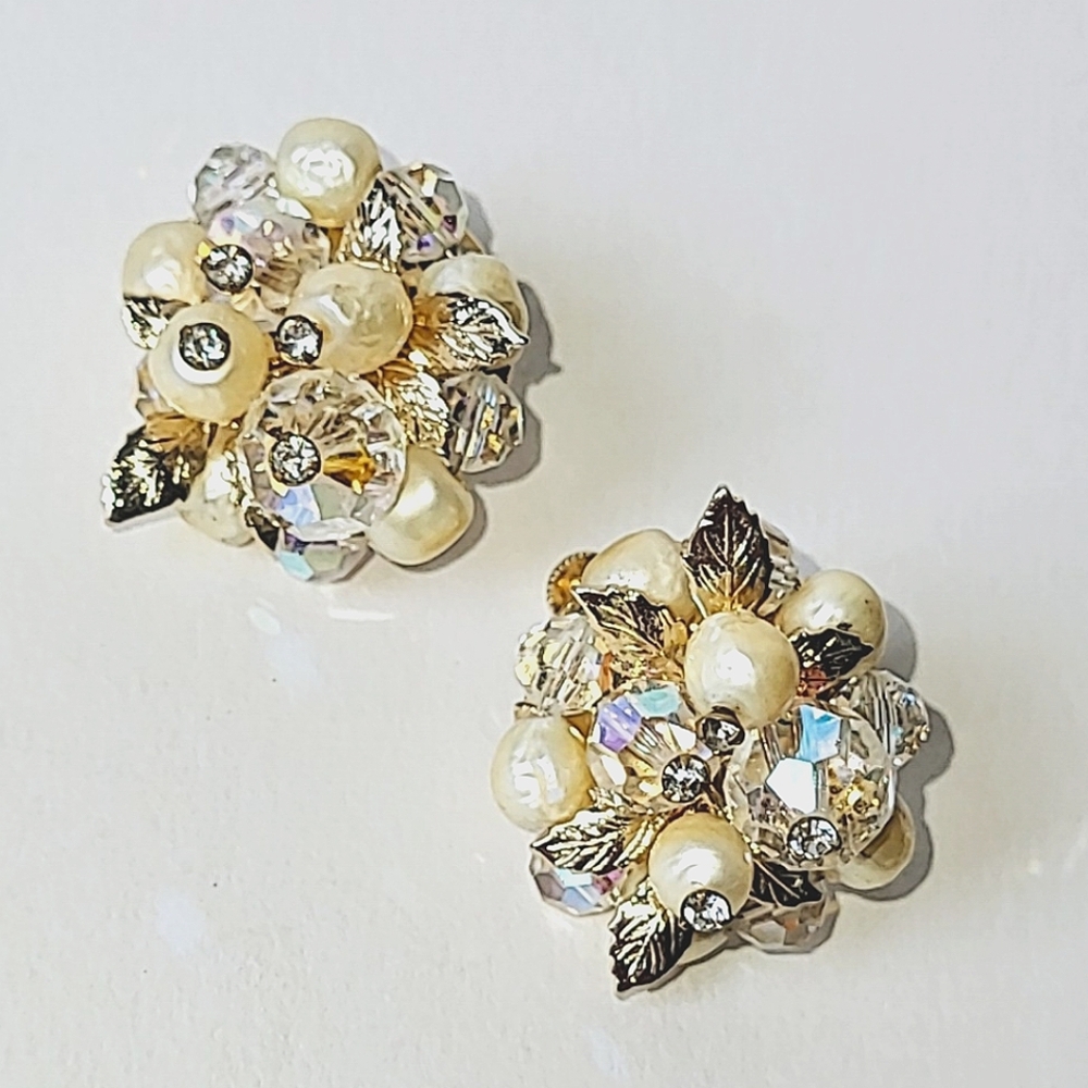 VENDOME CRYSTAL & FAUX PEARL CLIP EARRINGS